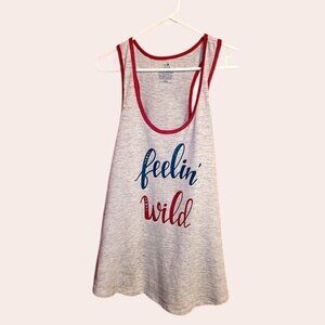 Secret Treasures XL Kids (16-18) Gray Racerback Tank Feelin Wild Print Red Trim
